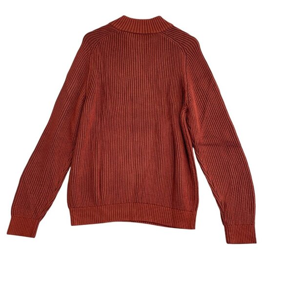 NEW Lands’ End Men’s L Ribbed Knit Sweater Mock neck Red Rust 100% Cotton - Picture 2 of 10